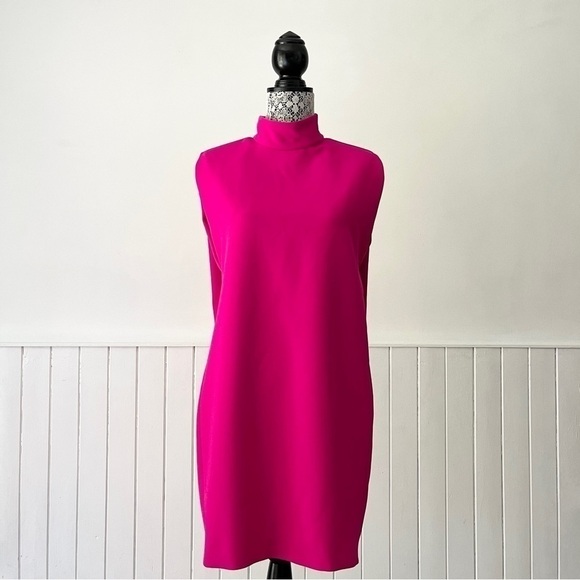 Zara Neon Fuchsia High Collar Shoulder Pads Sleeveless Mini Dress Size S - Picture 2 of 16